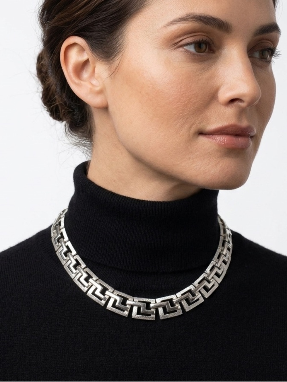 Vintage Monet Silver Tone Greek Key Link Choker Necklace | 12”-14” - Picture 13 of 13